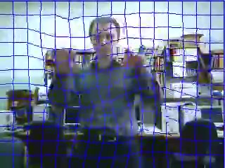 MirrorFun — ранняя демонстрация, деформация сетки при движении рук. Кадр 00:19; видео опубликовано 27.04.2010.